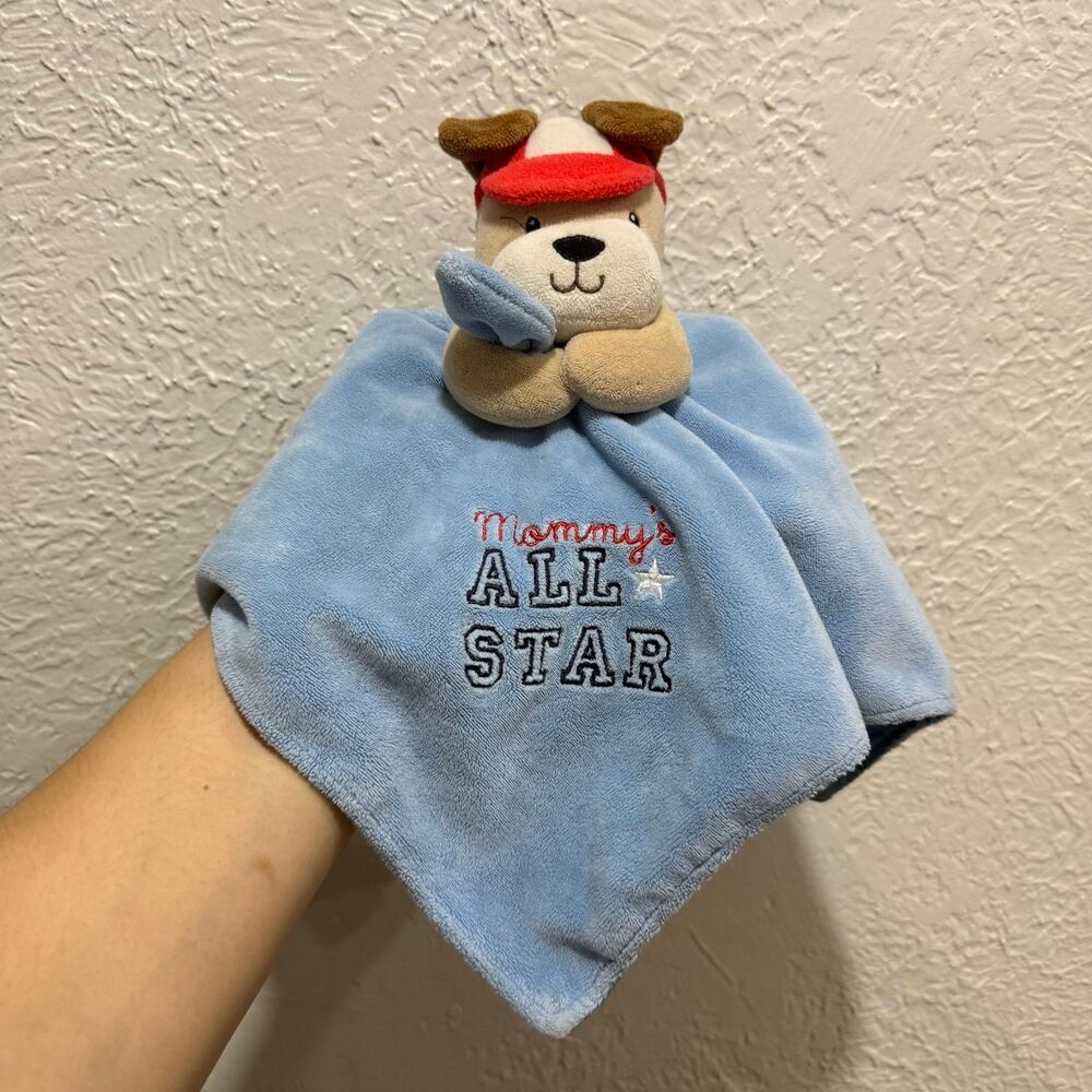 Okie Dokie Lovey Security Plush Blanket Puppy Dog Mommys All Star Blue Red